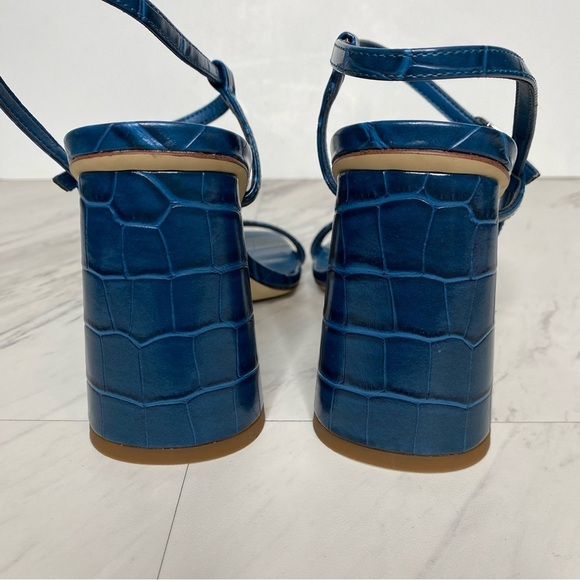 New! Sam Edelman Kit Blue Crocodile Faux Leather Heeled Sandal 7M - Picture 4 of 14